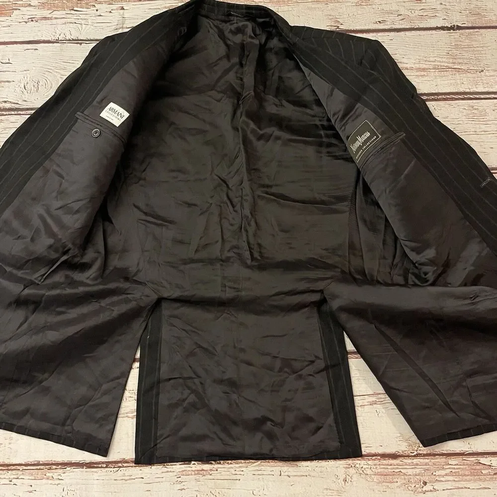 Armani Collezioni Sport Coat 44L Flannel Wool Charcoal‎ Dark Gray 2-Button Italy